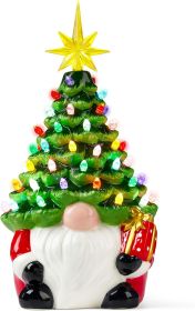 12' Gnome Ceramic Tree, Light up Tabletop Xmas Decor with 60 LED Lights, Ceramic Tree with Christmas Themed Design