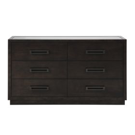 Modern Bedroom Furniture 1pc Dresser of 6x Drawers Charcoal Finish Glass Insert Top Stylish Gunmetal Tone Handles
