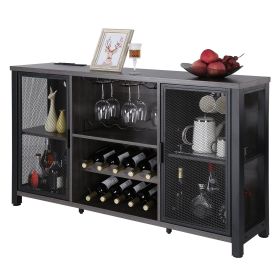 47 Inch Industrial Bar Cabinet, Wine Table for Liquor & Glasses, Sideboard Buffet Cabinet with Wine Rack