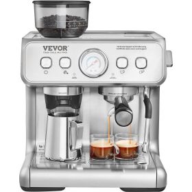 Espresso Machine with Grinder, 15 Bar Semi-Automatic Espresso Coffee Maker with Milk Frother Steam Wand