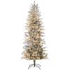 7.5ft Tall Prelit Artificial Christmas Tree Holiday Décor with 850 Snow Flocked Branches, 350 Warm Yellow Clear Lights, Auto Open, Extra Bulb