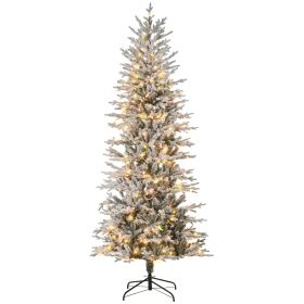 7.5ft Tall Prelit Artificial Christmas Tree Holiday Décor with 850 Snow Flocked Branches, 350 Warm Yellow Clear Lights, Auto Open, Extra Bulb