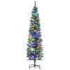6ft Tall Pencil Prelit Artificial Christmas Tree Holiday Décor with 390 Branches, 150 Colorful LED Lights, Steel Base, Green