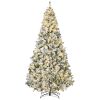 9ft Tall Prelit Artificial Christmas Tree Holiday Décor with 1868 Snow Flocked Branches, 600 Warm White LED Lights, Auto Open, Green