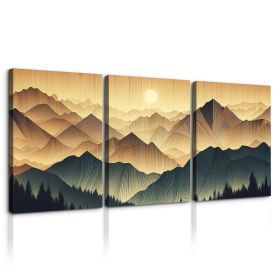 3 Panels Framed Abstract Wood Grain Boho Style Mountain & Forest Canvas Wall Art Decor,3 Pieces Mordern Canvas Decoration Painting for Office