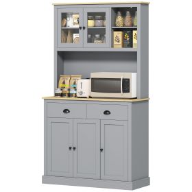 Freestanding Kitchen Cabinet, 71" Tall Pantry Cabinet, Modern Hutch with Wide Countertop, Adjustable Shelves, Gray