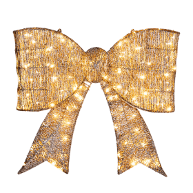 Pre-lit Outdoor Giant Bowknot Christmas Decoration, Lighted Metal Frame with 124 Warm White LED Lights