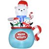 5ft Christmas Inflatables Outdoor Decorations Blessed Polar Bear and Penguins in the Cup, Blow-Up LED Yard Christmas Decor for Garden, Lawn, Party