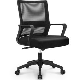 MB-7 Ergonomic Mid Back, Height Adjustable, Swivel, Lumbar Support, Deep and Wide Mesh Home Office Computer Desk Chair with Armrests, Black