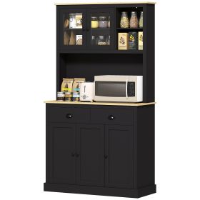 Freestanding Kitchen Cabinet, 71" Tall Pantry Cabinet, Modern Hutch with Wide Countertop, Adjustable Shelves, Black