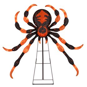 52" Large Halloween Spider Decoration with 80 LED Lights - Weatherproof Metal & Fabric Spider with Sturdy Stand,