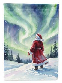 Santa Claus Watching the Northern Lights Christmas House Flag Large Porch Sleeve Pole Decorative Outside Yard Banner Artwork Wall Hanging, Polyester