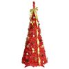 6FT Prelit Full Pop Up Christmas Tree with 150 Warm LED Lights, Gold and Red Ribbon, Bows