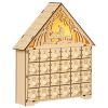 Christmas Advent Calendar, Light Up Manger Scene Tabletop Xmas Wooden House Holiday Decoration with Countdown Drawer, Bible Characters