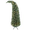 5 ft Prelit Bent Top Christmas Tree, Whimsical Xmas Tree Slim High Mountain Fir with 100 LEDs and Metal Stand, Green