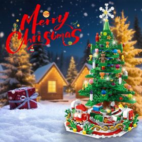 Christmas Tree Building Set - 701 Plastic Pieces, 24-Day Countdown Calendar, 30 USB LED Warm Lights - Santa, Ornaments