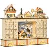 Christmas Advent Calendar, Light Up Table Xmas Wooden Store Holiday Decoration with Countdown Drawer, Village, for Kids and Adults, Natural