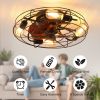 Caged Ceiling Fan With Light, 20'' farmhouse Low Profile Ceiling fan Lights With Remote Control