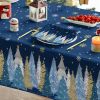 Horaldaily Christmas Tablecloth 60x84 Inch Rectangular, Christmas Trees Blue Grey Washable Seasonal Table Cover for Party Picnic Dinner Decor