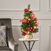 2'RED/GOLD DECORATION BURLAP Tree WITH 50 WARM WHITE LED LIGHTS-BATTERY OPERATED