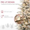 7.5ft Tall Prelit Artificial Christmas Tree Holiday Décor with 850 Snow Flocked Branches, 350 Warm Yellow Clear Lights, Auto Open, Extra Bulb