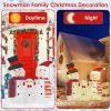 3-Piece Christmas Snowman Family Decorations (Father/Mother/Baby), 2D Plush-Wrapped Metal Frame with 3×9.84ft LED String Lights (30 Beads/Each)