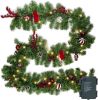 9FT Christmas Garland with 50LED Lights, Battery Operated Prelit Garland Christmas Decorations Timer 8 Mode