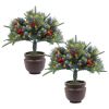 2Pcs Christmas Tree Urn Filler With Light Artificial Lighted Xmas Trees Light with Cones Berries Holiday Planter Filler LED Pathway Pine Tree IP44 Wat