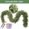 Cedar Christmas Garland with Lights for Mantle - Decorations 9ft Realistic Lighted Faux Pine Garlands for Xmas Home Decoration Indoor Stairs Railing F