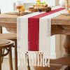 Christmas Table Runner for Home Decor with Tassels 72 Inches Long Farmhouse Red Rustic Boho Table Runner Macrame Burlap Table Decoration for Living Ro