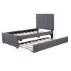 Linen Upholstered Platform Bed With Headboard and Trundle, Twin