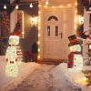 3-Piece Christmas Snowman Family Decorations (Father/Mother/Baby), 2D Plush-Wrapped Metal Frame with 3×9.84ft LED String Lights (30 Beads/Each)