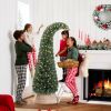 6 ft Prelit Bent Top Christmas Tree, Whimsical Xmas Tree Slim High Mountain Fir with 200 LEDs and Metal Stand, Green