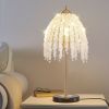 19"(H) Elegant Crystal Table Lamp â€“ Vintage Waterfall Design with Crystal Bead String Shades and Marble Textured Base for Living Room, Bedroom