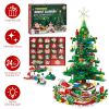 Christmas Tree Building Set - 701 Plastic Pieces, 24-Day Countdown Calendar, 30 USB LED Warm Lights - Santa, Ornaments