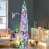 7ft Prelit Pencil Christmas Tree with Snow Flocked Branches 350 LED Lights Downswept Shape for Festive Home