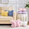 Butterfly Pillow Dusty Blue Decorative Pillows 15" Butterfly Shaped Cute Throw Pillows with Lace Aesthetic Bow Plush Cushion for Room Decor Bed Sofa C