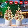 2Pcs Battery Powered Lighted Christmas Tree Urn Filler With Light Artificial Xmas Trees Light with Berries Balls LED Pathway Pine Tree IP44 Waterproof