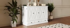 Solid Pine Murphy Bed Chest Cube Cabinet Bed with Charging Station and Large Storage Drawer for Home Office or Small Room,Queen,White