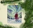Santa Claus Watching the Northern Lights Christmas Porcelain Ornament Christmas Tree Hanging Decorations for Home Christmas Holiday, Rectangle, Gift