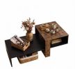 Modern 2-Tier Coffee Table Irregular Center Table with Open Storage Shelf for Living Room Decorative Wooden Top