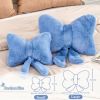 Dusty Blue Bow Pillow, Soft Bow Decorative Pillows with Faux Rabbit Fur, Cute 16" Bow Throw Pillows