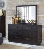 Modern Bedroom Furniture 1pc Dresser of 6x Drawers Charcoal Finish Glass Insert Top Stylish Gunmetal Tone Handles