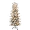 6ft Tall Prelit Artificial Christmas Tree Holiday Décor with 636 Snow Flocked Branches, 250 Warm Yellow Clear Lights, Auto Open, Extra Bulb