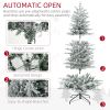 6ft Tall Prelit Artificial Christmas Tree Holiday Décor with 636 Snow Flocked Branches, 250 Warm Yellow Clear Lights, Auto Open, Extra Bulb
