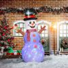8' Inflatable Snowman, Christmas Blow up Snowman w/ Rotating Colorful LED Light, Outdoor Yard Decor for Holiday