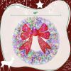 48in Flocked Pre-Lit Christmas Wreath with 3D Red Bow, 11 Lighting Modes, Front Door Christmas Wreath with Remote
