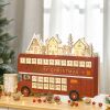 Christmas Advent Calendar Wooden with 12 Drawers Santa Claus Street House Bus Shape