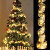 32FT Christmas tree ribbon with 100 LED lights, gold ribbon with wire, used for Christmas trees, battery powered, Christmas tree decorations