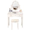 FCH With Light Bulb Single Mirror 5 Drawer Dressing Table White(=60709581)